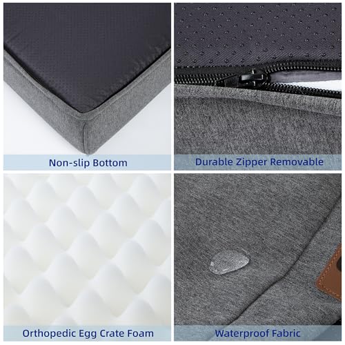 pettycare Orthopedic Dog Bed for Large Dogs Egg-Crate Foam Waterproof XL Pet Bed with Sides Non-Slip Bottom Big Dog Couch Bed with Washable Removable Cover,Grey 42x32 - Thumbnail 3