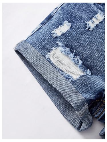 Floerns Girl's Ripped Up Distressed Elastic Waist Straight Leg Denim Shorts3