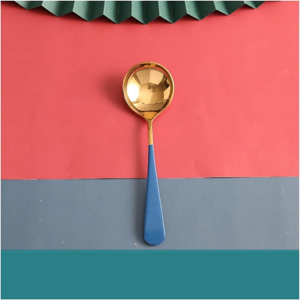 Dessert Spoon,Soup Spoons/Soup Ladle Short Handle Household Cereal Breakfast Spoon Stainless Steel Watermelon Ice Cream Dessert Spoon Milk Coffee Stirring Spoon Ladles for Serving -H