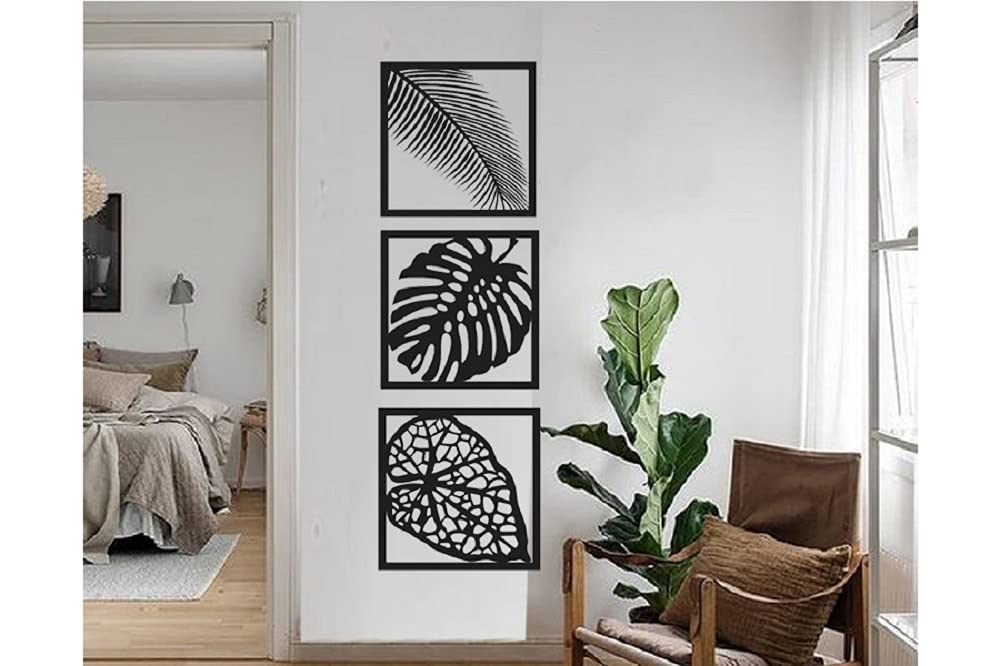 300Sparkles Leaf Design Wooden Wall Hanging Frame (Black, Medium, 10 x