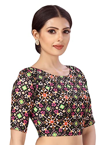Image of Studio Shringaar Women Crepe Readymade Ikkat Printed Elbow Length Sleeve Saree Blouse