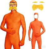 RUITOTP Lorax Kostüm, Ganzkörper Bodysuit Orange, Orangener Ganzkörperanzug, Slenderman Unisex Greenscreen Karneval Ganzkörper, Open Face Bodysuit, für Karneval Cosplay Halloween Fasching S-XXL