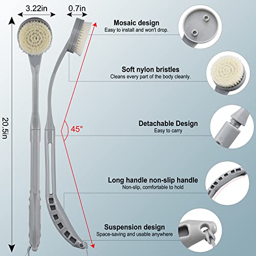 Back Brush Long Handle for Shower, 20.5” Bath Brush, Back Scrubber, Shower Body Brush with Curved Handle for Elderly Disabled, Limited Mobility, Frozen Shoulder,Men and Women - Thumbnail 2