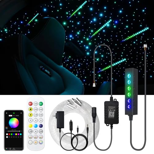 Image of AKEPO 3.2W 6-Hole RGB APP Colorful Fiber Optic Lights Kit, Color Chasing Sound Activated 9.8ft 120pcs of 0.75mm Optical Fibers with Remote and APP Control