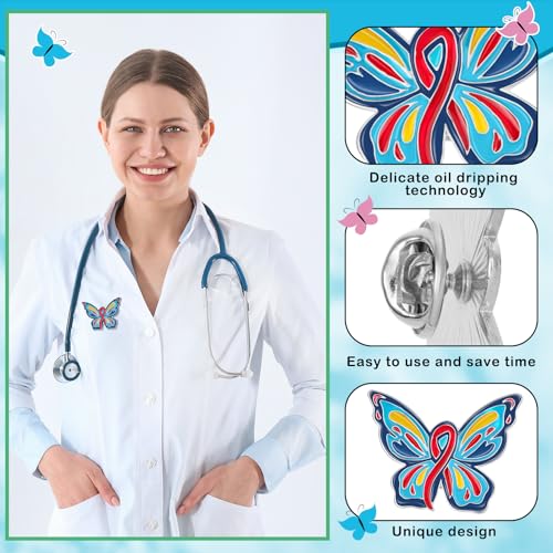Image of Inbagi 50 Pcs Butterfly Autism Awareness Pins Bulk Autism Lapel Pins Inspiring Brooch Accessories for Clothing, Shirts, Jackets, Backpacks
