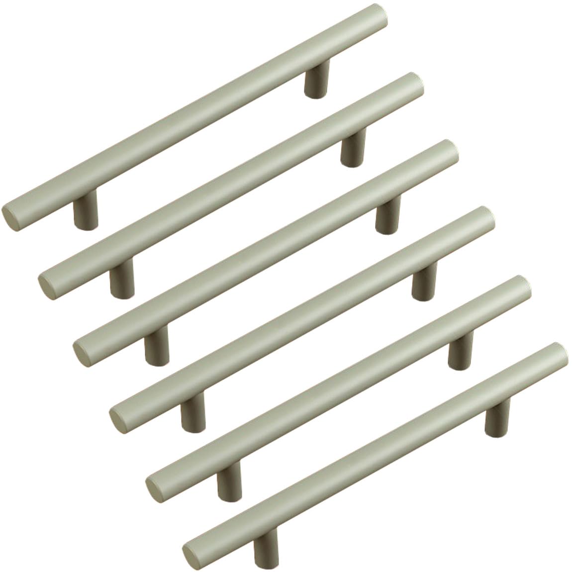 ZESLIV Pack of 6 T-bar handles, green furniture handles, door handles, hole spacing 128 mm, handles for children's room, kitchen cabinet, drawer and chest of drawers
