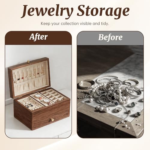 Boîte à bijoux bois haut de gamme grand coffret de rangement en bois précieux à 3 tiroirs - 6
