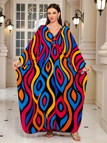 Image of KEYLORTING Plus Size Kaftan Dress Women, African Moo Moo Print Caftan, Batwing Dress, Beach Cover Up for Party and Loungewear