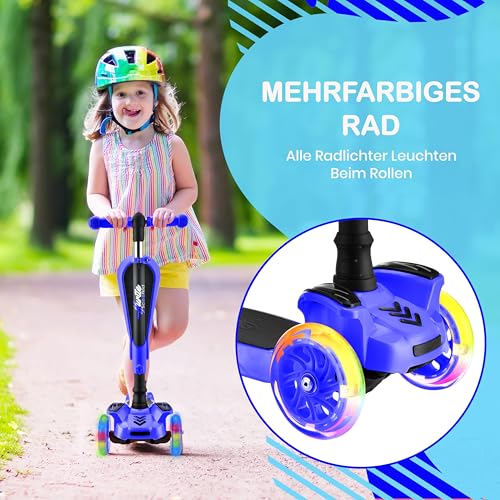 Image of Hurtle 3-Wheeled Scooter for Kids - Wheel LED Lights, Adjustable Lean-to-Steer Handlebar, and Foldable Seat - Sit or Stand Ride with Brake for Boys and Girls Ages 1-14 Years Old