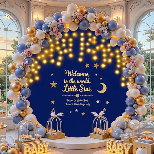 7.2 FT Navy Blue Round Backdrop Cover with Lights String