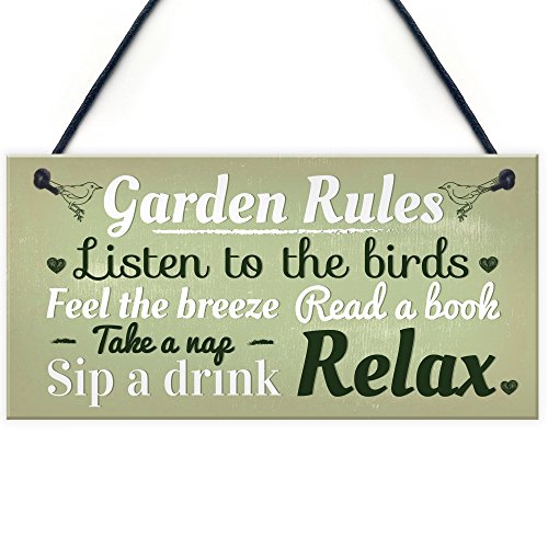Garden Rules Novelty Hanging Plaque Summer House Sign Garden Shed Friendship Gift