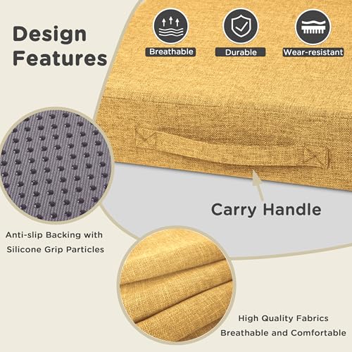 Image of AddGrace Recliner Cushions for Elderly Thick Seat Cushion 20 inchx20 inchx4 inch Chair Pads with Non Slip Backing and Washable Cover for Couch Armchair Chairs Yellow