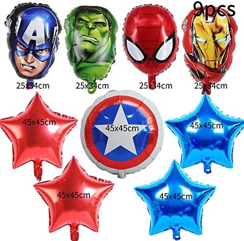 9 Pcs Marvel Avengers Balloons,Wopin- Reusable Marvel Superhero Foil Balloons,Marvel Avengers Party Decorations,for Kids Birthday Party,Baby Shower,Christmas Party,Children's Room Decoration