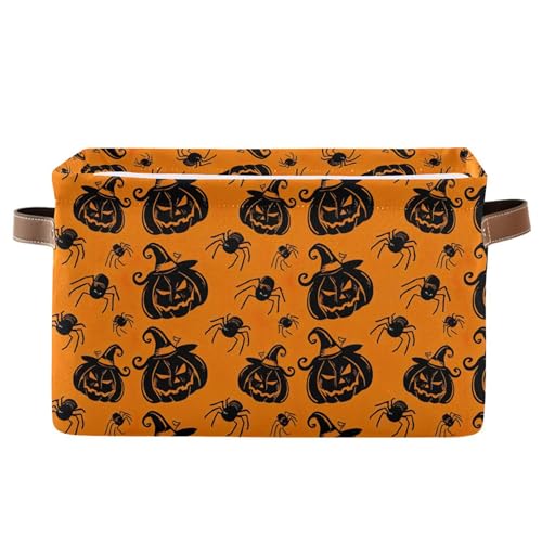 Boîte décorative pour Halloween grand cube pliable avec poignées et citrouilles