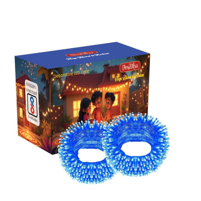 Image of Desidiya 12 Meter (39Ft) LED Rice String Lights - Blue Fancy Decorative Fairy Lights for Indoor Outdoor Use, Bedroom, Wedding & Festival Ambience Pack of 2