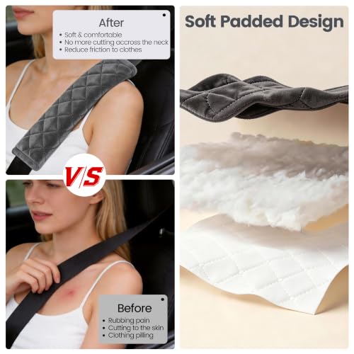 Image of Amooca Soft Auto Seat Belt Cover Seatbelt Shoulder Pad Cushions 2 PCS for a More Comfortable Driving Universal Fit for All Cars and Backpack Dark Gray