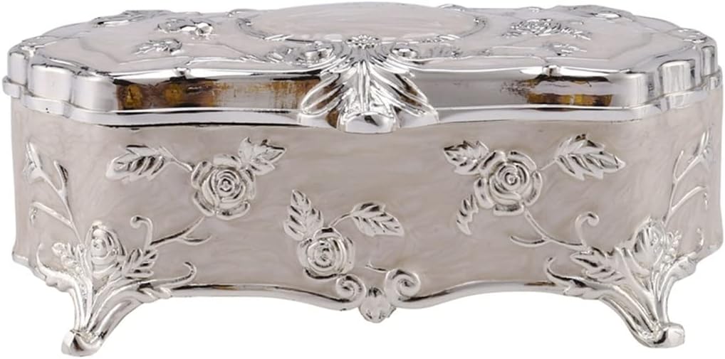 Vintage Fashion Box White Enamel Zinc-alloy Metal Trinket Flower Carved Toothpick Storage image 5