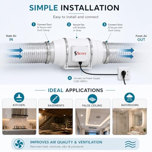 Image of Inline Duct Fan |4 Inch /100mm | Silent Mix Flow Fan | nline Exhaust Fan | Circular Inline Fan |Air Circulation System | White | 2 Speed | 45W Copper Motor | Airflow 310m3 /h | RPM 2600