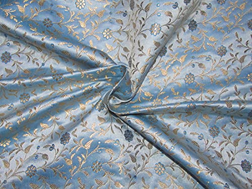 Tissu brocart de soie bleu or métallisé pour customisation de costumes et vestes