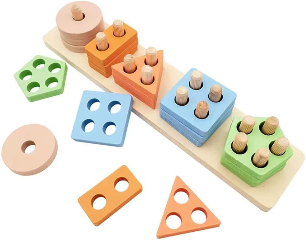 Montessori Toddler Wooden Toys - Sorting, Stacking & Shape Sorting Educational Puzzles for Boys and Girls, Age 1 to 3, Preschool Learning Toys and Color Recognition Gift