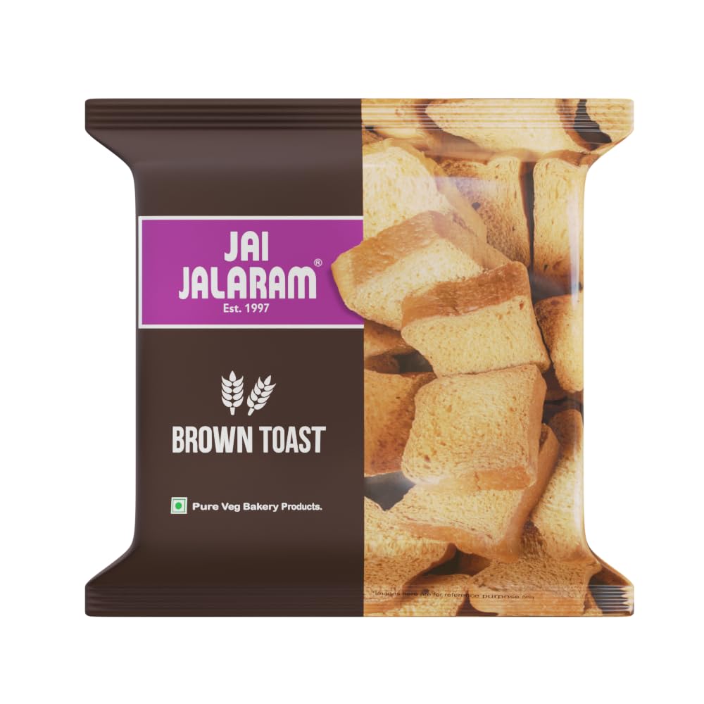 Jai Jalaram Premium Brown Toast | Wholesome & Crunchy Whole Wheat(atta) Rusk | Perfect for Breakfast & Tea Time Snacks | Freshly Baked | Authentic Taste | Pure Veg | Healthy & Nutritional | Pack of 1
