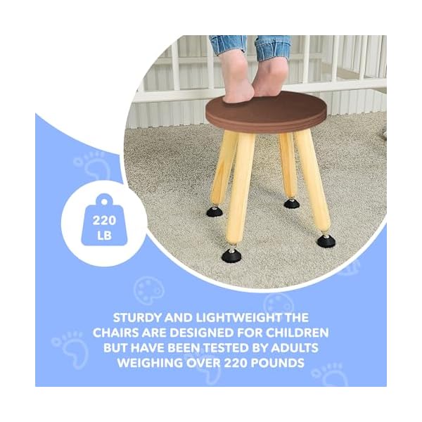   Cateam-Wooden-Step-Stool-for-Kids-and-Toddlers-Set-of-2-Walnut-Extendable-Legs-Kids-Chair-Sensory-Table-Stool-Childrens-Round-Sitting-Stool-with-Leveling-Feet-and-Anti-Slip-Pads