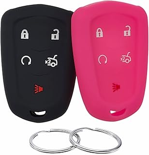 REPROTECTING Silicone Rubber Key Fob Cover Compatible with (5 Buttons) 2014-2019 Cadillac ATS CT6 CTS Escalade Escalade ESV SRX XT5 XTS (Black Rose)