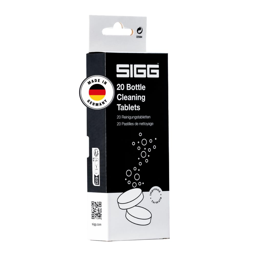 SIGG Tabletki do czyszczenia butelek do wszystkich butelek na wodę SIGG, 20 tabletek do mycia rąk, środek do czyszczenia butelek do szybkiego i łatwego mycia