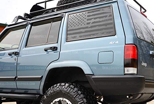 Skull Daddy Graphics PRECUT XJ Window USA Distressed Flag Decals Stickers to fit Jeep Cherokee 1987-2001 (Both Sides, Matte Black)