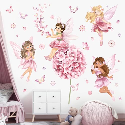 Vinilos Decorativos Fairy Girl con Flores y Mariposas miniatura 1