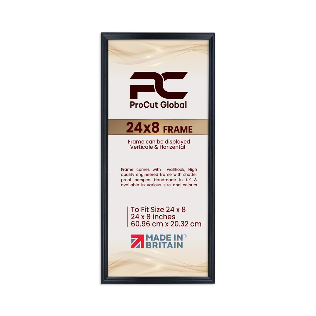 Procut Global 24x8 Black Picture Frames - Classic Wooden Photo Frame with Shatterproof Perspex for Wall or Tabletop - Perfect for Posters, Certificates & Prints - Sizes & Colors Available