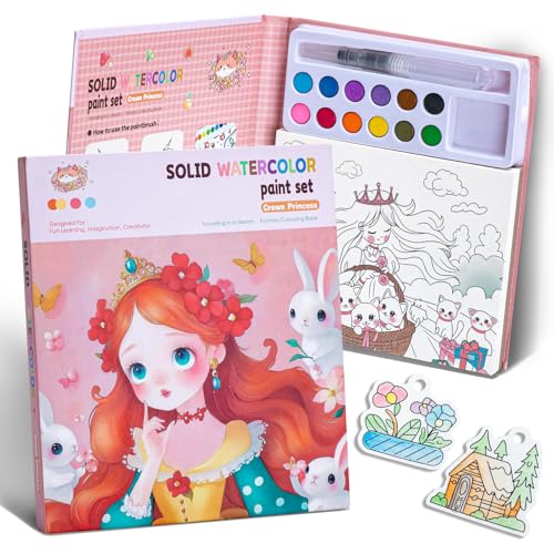 YUN TAO Libro da colorare con acquerelli per bambini dai 3 agli 8 anni, set magico di acquerelli – Giocattolo sicuro per arte e artigianato, regalo di compleanno per ragazze