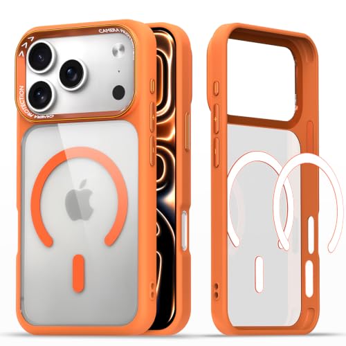 Image of Pikkme Back Cover for iPhone 17 Pro | Shockproof | Mag-Safe Compatible | Hard Transparent Back | Premium Raised Camera Protection | Bumper Case (Orange Mag-Safe)