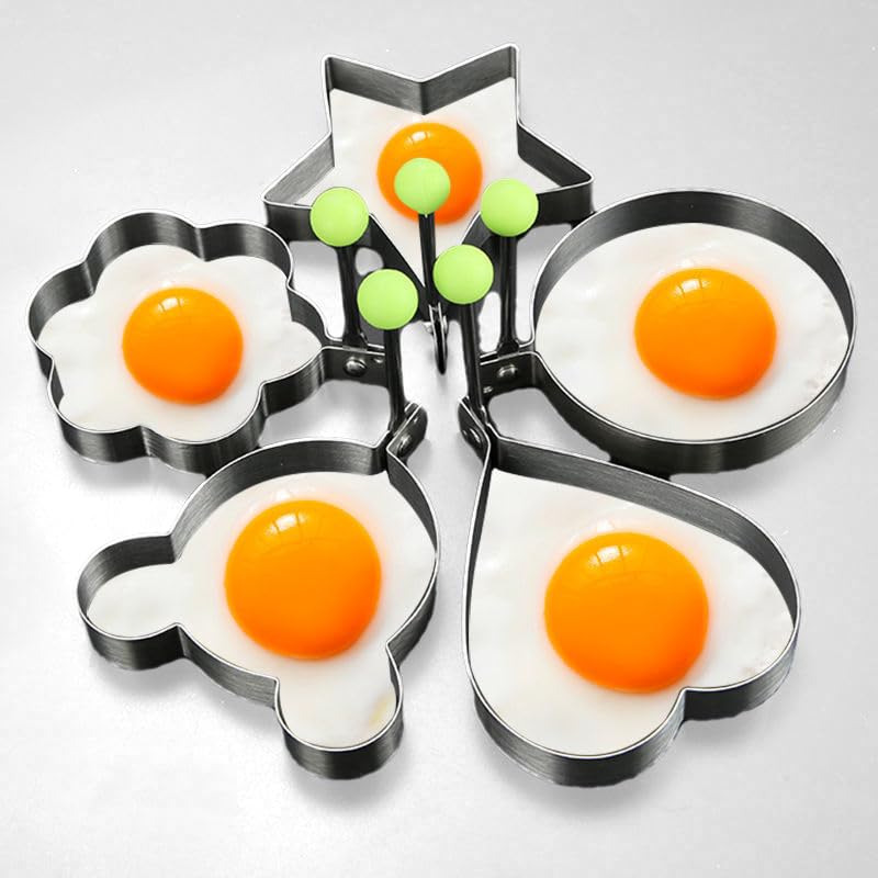Anillos para panqueques de huevo, 5 moldes de huevo frito en estrella, redondos, corazón de diferentes formas, herramientas de cocina de acero inoxidable, accesorios de cocina, anillos de artilugio, 9