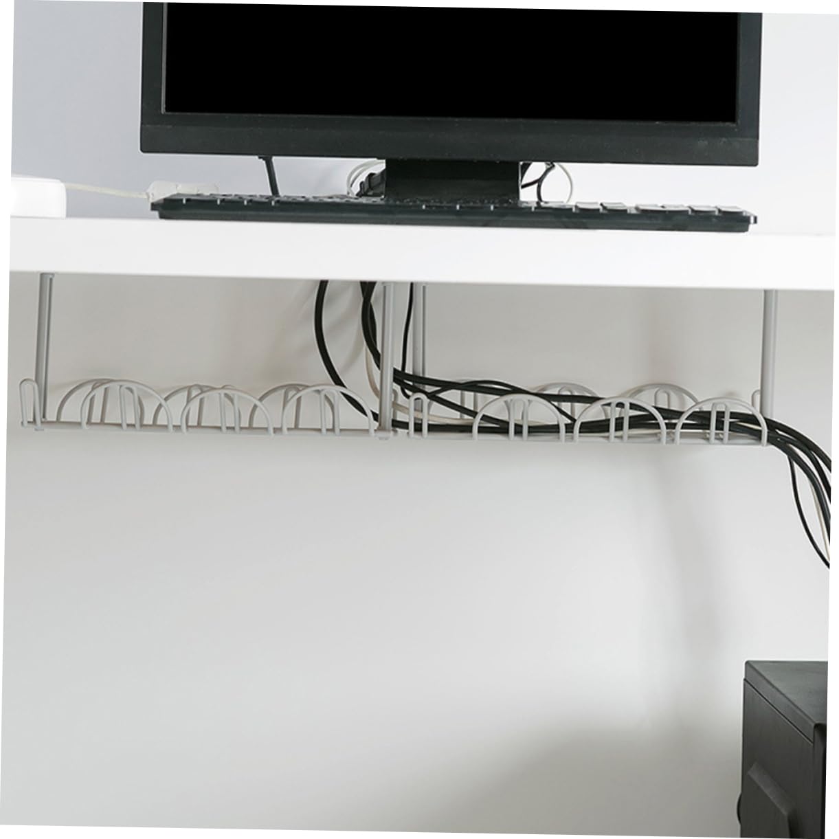 Bandeja de Gestión de Cables para Escritorio de Hierro White