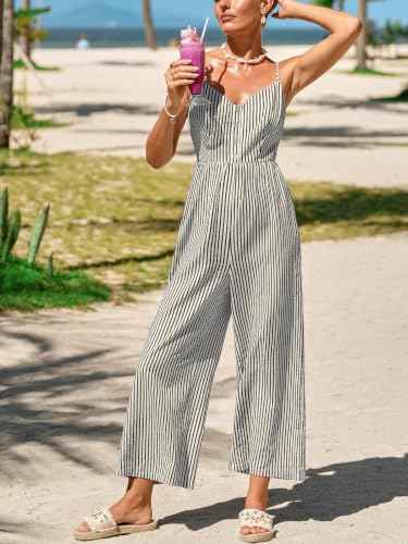 Image of CUPSHE Womens Summer Jumpsuit Backless Adjustable Spaghetti Strap Wide Leg Dressy Business Workout Jumpsuit with Pockets