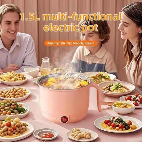 Image of Electric Multipurpose Cooking Pot 1.2L with Steamer Basket & Glass Lid - Stainless Steel Inner Mini Cooker, Portable Hot Pot for Rice Noodles Soup Pasta | Travel Cooker for Home, Office, Hostel (Cream)