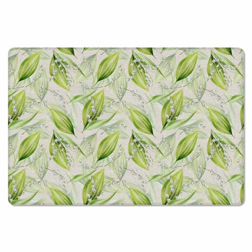 Green Leaves Antifatigue Kitchen Bath Door Mat Cushioned Runner Rug,Washable Welcome Floor Sink Mat,Waterproof & Non-Slip Standing Doormat for Kitchen,Spring Summer Botanical Floral Farmhouse 18