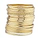 Lux Accessories Gold Tone Multi Textured and Smooth Aztec Bangle Set