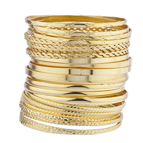 Lux Accessories Gold Tone Multi Textured and Smooth Aztec Bangle Set
