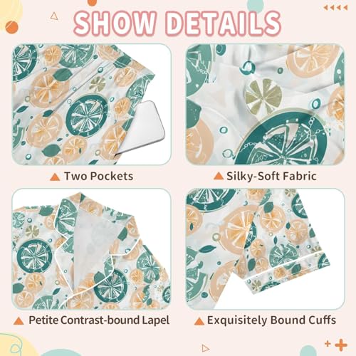 senya Green Orange Lemon A Satin Summer Pajama Sets Silk Short Sleeve Button Down Sleepwear3