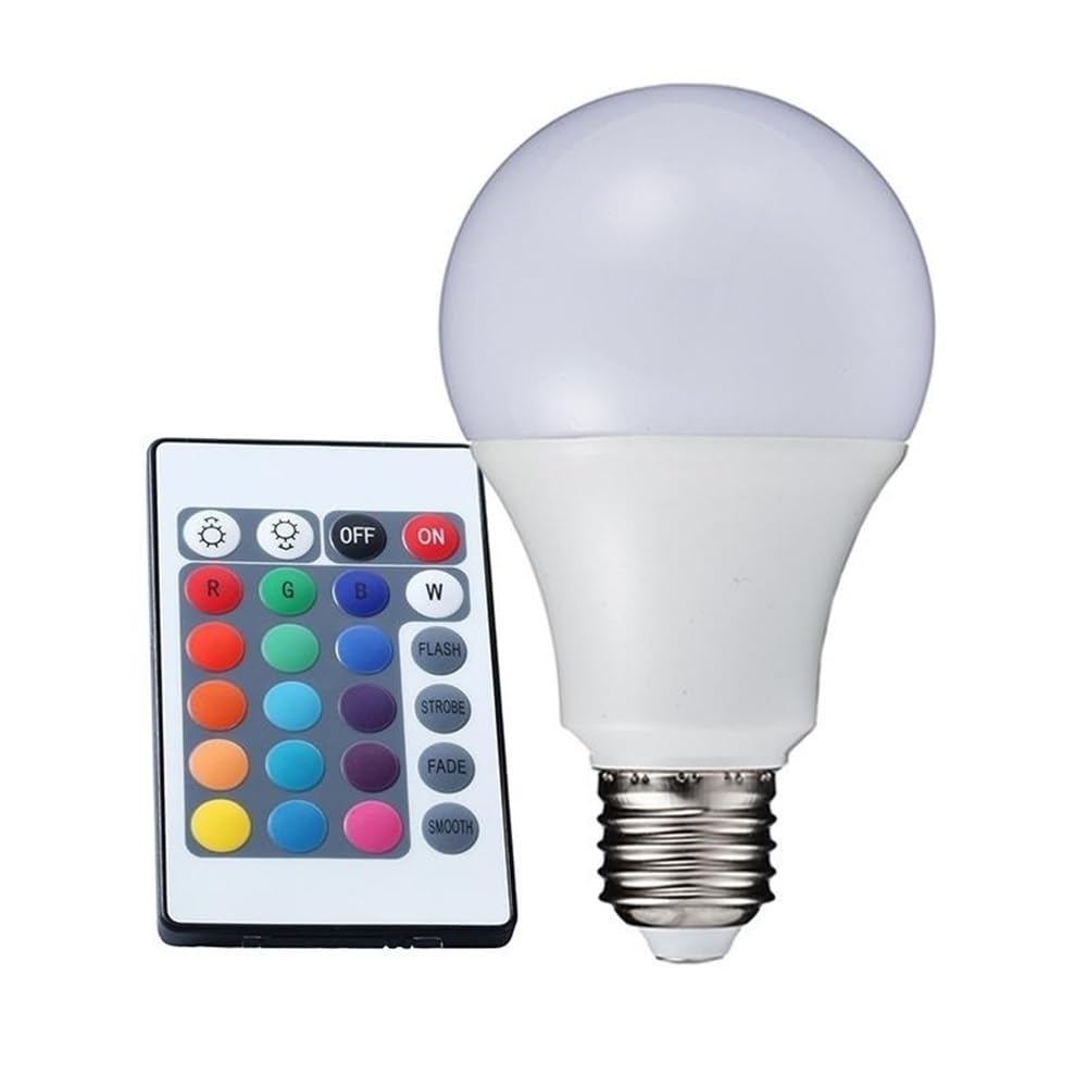 Light, Lot de 5 ampoules LED RGB AC90V-260V E27 SMD5050 multicolores avec télécommande A65/A70/A80(7w)