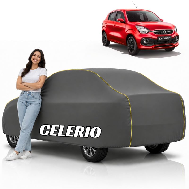Image of Mind-Blowing 2026 100% Waterproof Celerio Car Cover | Polyester Car Body Cover for Rain & Sun | UV Protection, Dustproof, Scratch Resistant, Windproof, Heat Resistant, Custom Fit (Grey)