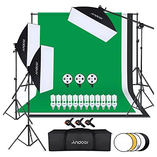 Andoer Photography Studio Softbox Lighting Kit with 6.5ftx10ft(2X3Meters) Background Support System Including 3pcs Backdrops(Black/White/Green) Screen for Photo, Video, Portrait and Product Shooting