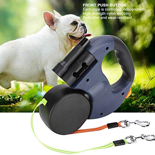 lyrlody Guinzaglio per Cani Retrattile 3 Metri, Doppio Guinzaglio del Cane per 2 Cani, 360° Groviglio- Guinzaglio Allungabile, con Luci a LED, Fettuccia in Nylon