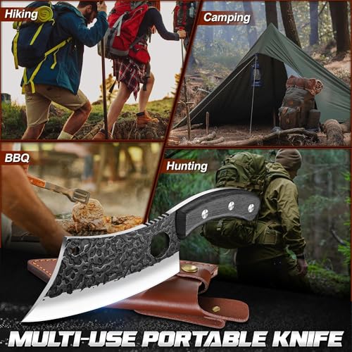 Image of ROCOCO Meat Cleaver Butcher Knife - Full Tang Knife & Sheath Gift Idea Men | Sharp Hand forged Knife for Home Outdoor BBQ Camping Mother Father Gift Idea Men Black 6.3 inch