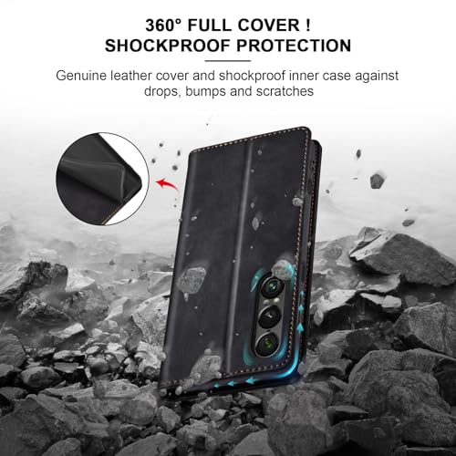 Image of Jasonyu Cover for Sony Xperia 1 VII Flip PU Leather Case Cover Book Wallet Stand Function Magnetic Card Slot TPU Bumper Case (Black)