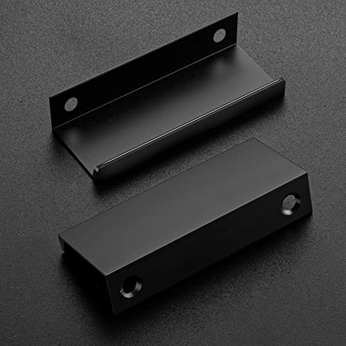 Image of 10 Pack Finger Pulls for Cabinets - 64mm /2.5in Hole Center Black Handles | 80mm /3.15 inch Overall Length, Edge Pulls, Concealed Tab Kitchen Drawers Pulls, Easy Install, Screws Included, Rust-Resistant