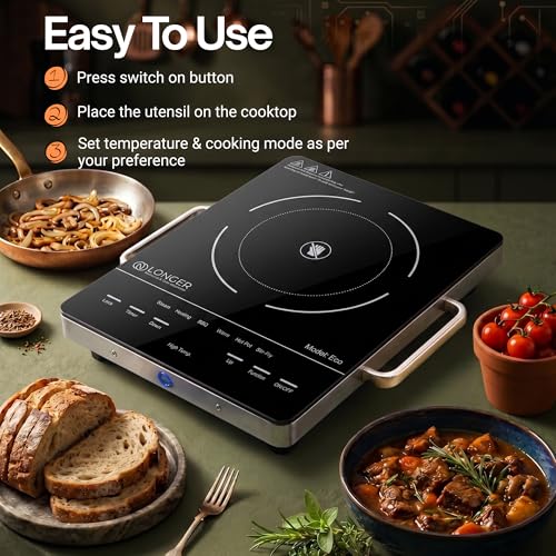 Image of LONGER Infrared Cooktop Electric 2500W, 240V, LED Displa, Full Touch Control Induction-Style Cooktop, Crystal Glass Surface, 6 Cooking Modes, Portable & Scratch Resistant