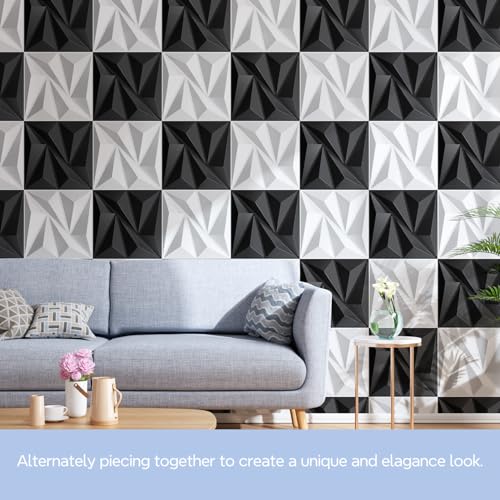 STICKGOO 3D Wall Panels for Interior Wall Decor, Black Diamond Design Accent Wall Panels, 12''x12'' Modern Decorative Wall Panels for Living Room, Lobby, Office, 33 Pack - Image 7